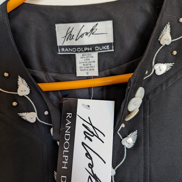 NWT BEADED SILK STATEMENT JACKET | 12 | Randolph Duke | Black / Pearl | 90s VTG - Picture 3 of 10